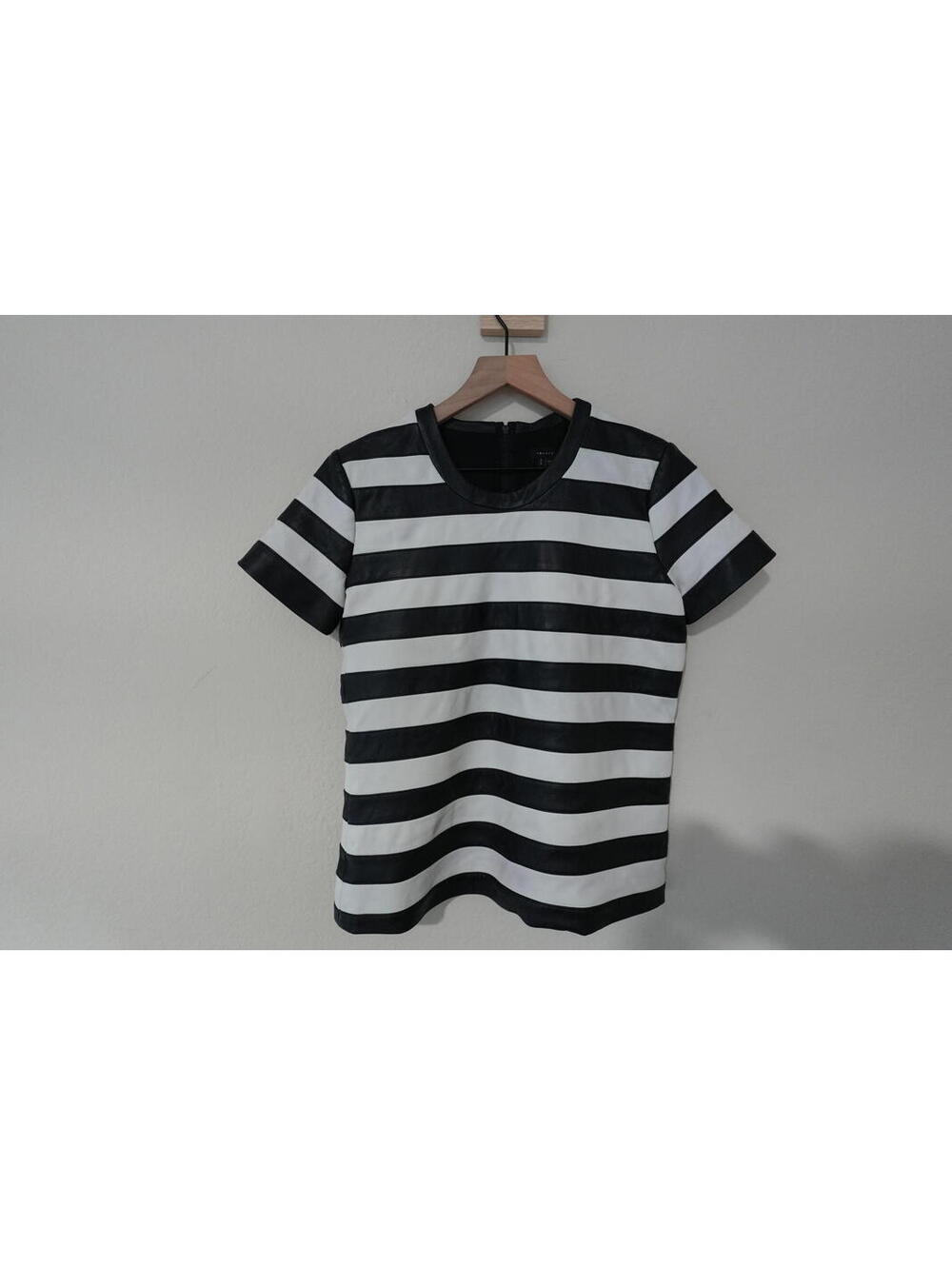Theory Women's S Black White Leather Striped 100% Lamb Skin